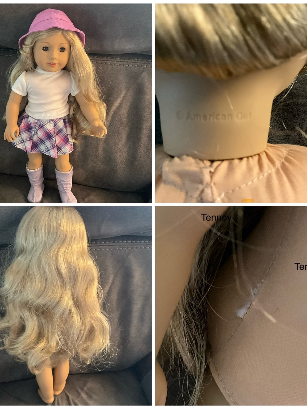 American Girl Blonde Doll with Pink Hat and Plaid Skirt